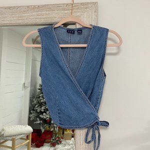 Vintage GAP Blue Jean Denim Wrap Crop Top